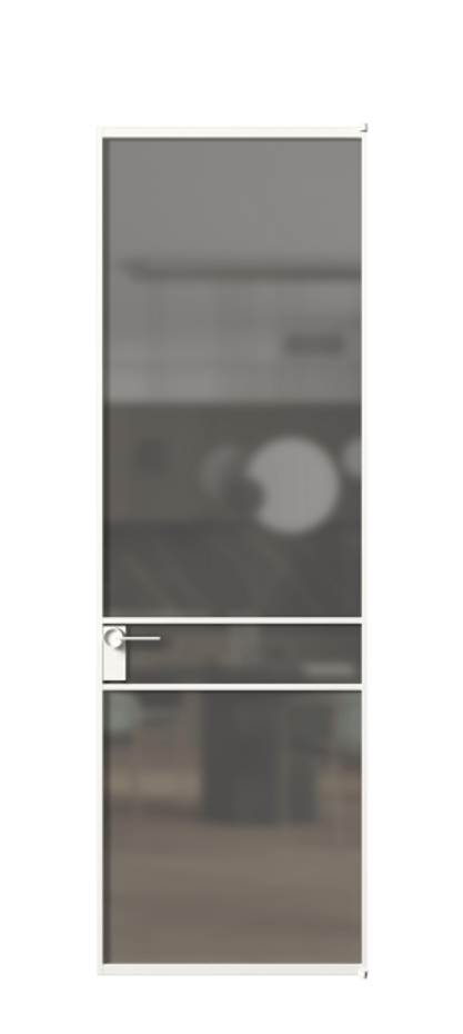 Алюминиевая дверь АЛПЛ040.02 Алюминий Белый Сатинированное серое стекло, триплекс Цена 120130  | Volhovec