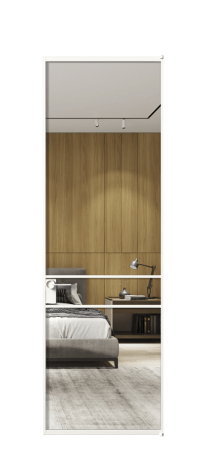 Алюминиевая дверь АЛПЛ040.02 Алюминий Белый Двустороннее зеркало, триплекс , триплекс 6 мм Цена 120130  | Volhovec