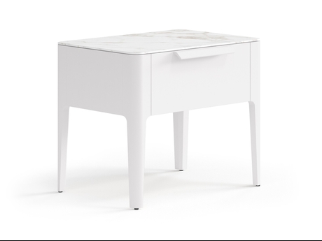 Мебель Тумба прикроватная Piega 1 ящик. Цвет Матовый пудровый белый. Материал Гладкая эмаль. Коллекция Тумба прикроватная Piega 1 ящик. Картинка.