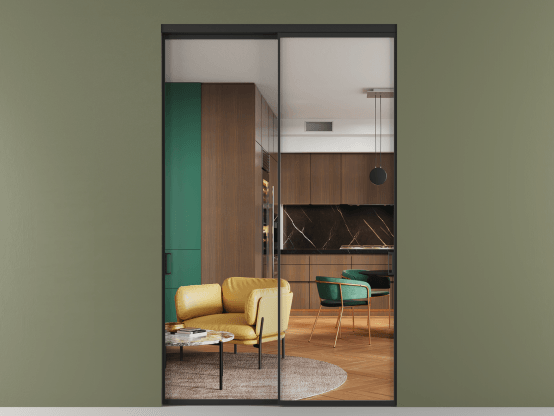 Алюминевая перегородка vn2_01 Crystalvision ЧЕР. Цвет Алюминий Черный. Материал Алюминий. Коллекция Перегородка Формато внутри проёма 2 створки. Картинка.