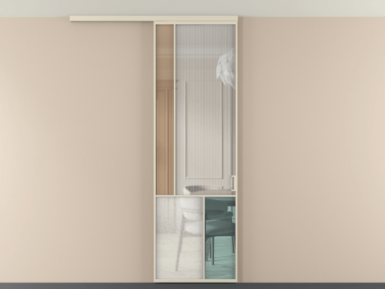 Алюминевая перегородка vdp1_3 Алюминий бежево-серый Четыре стекла. Цвет Алюминий бежево-серый. Материал Алюминий в эмали. Коллекция Перегородка Mosaic вдоль стены на потолок 1 створка. Картинка.