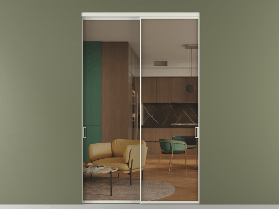 Алюминевая перегородка vn2_01 Бронза триплекс БЕЛ. Цвет Алюминий Белый. Материал Алюминий. Коллекция Перегородка Formato внутри проёма 2 створки. Картинка.